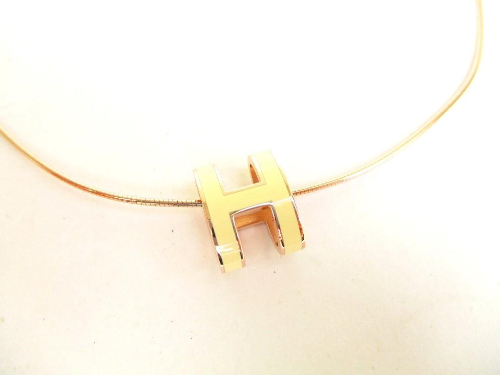 Authentic HERMES Orange Pop Ash H Pink Gold Plated Necklace Choker Pendant #a150  Refurbished
