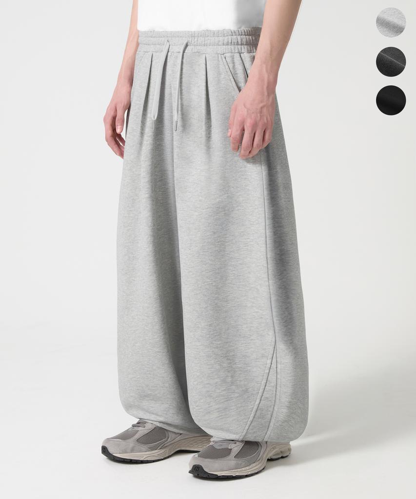 TRILLION One-Pleat Curved Side-Pleat Sweatpants_3Color
