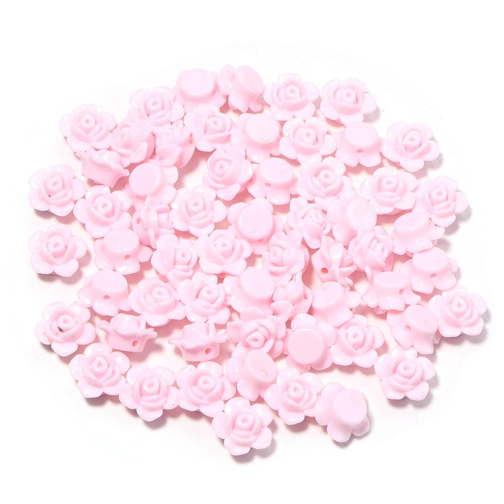 100pcs/lot Colorful Rose Flower Acrylic Beads Flat Back Loose Spacer Beads For Jewelry Making DIY Handmade Bracelet Accessories
