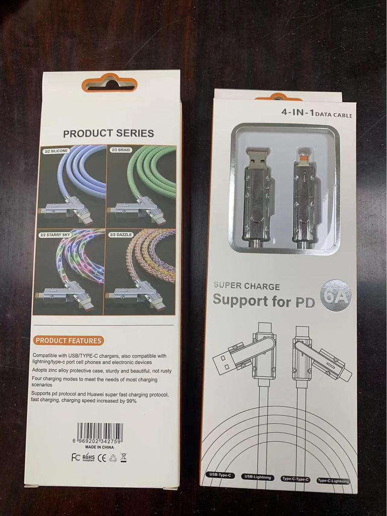 Two-to-Two Fast Charging, Four-in-One Luminous Data Cable