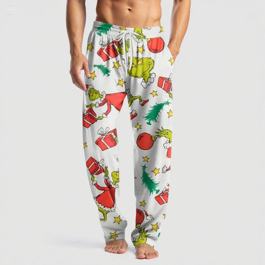 Men's Knitted Fashion Print Pocket Casual Pants Pajama Pants