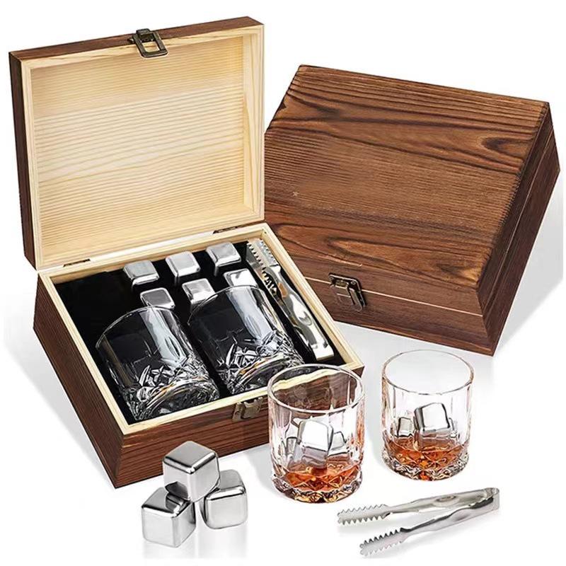 Ice Wine Glass Wooden Gift Box - Retro Distressed Flip-Top for Ice Wine, Whiskey Glass, or Stones