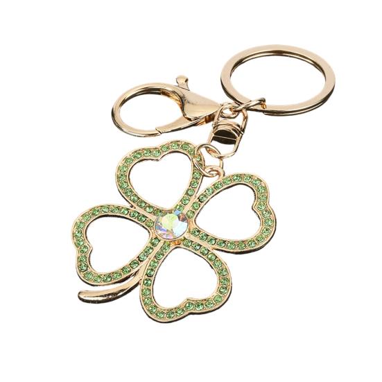 

Keychain Pendant Rhinestones Four Leaf Clover Design Zinc Alloy Key Chain with Lobster Clasp Easy to Hang Key Holder Backpack Car Accessory