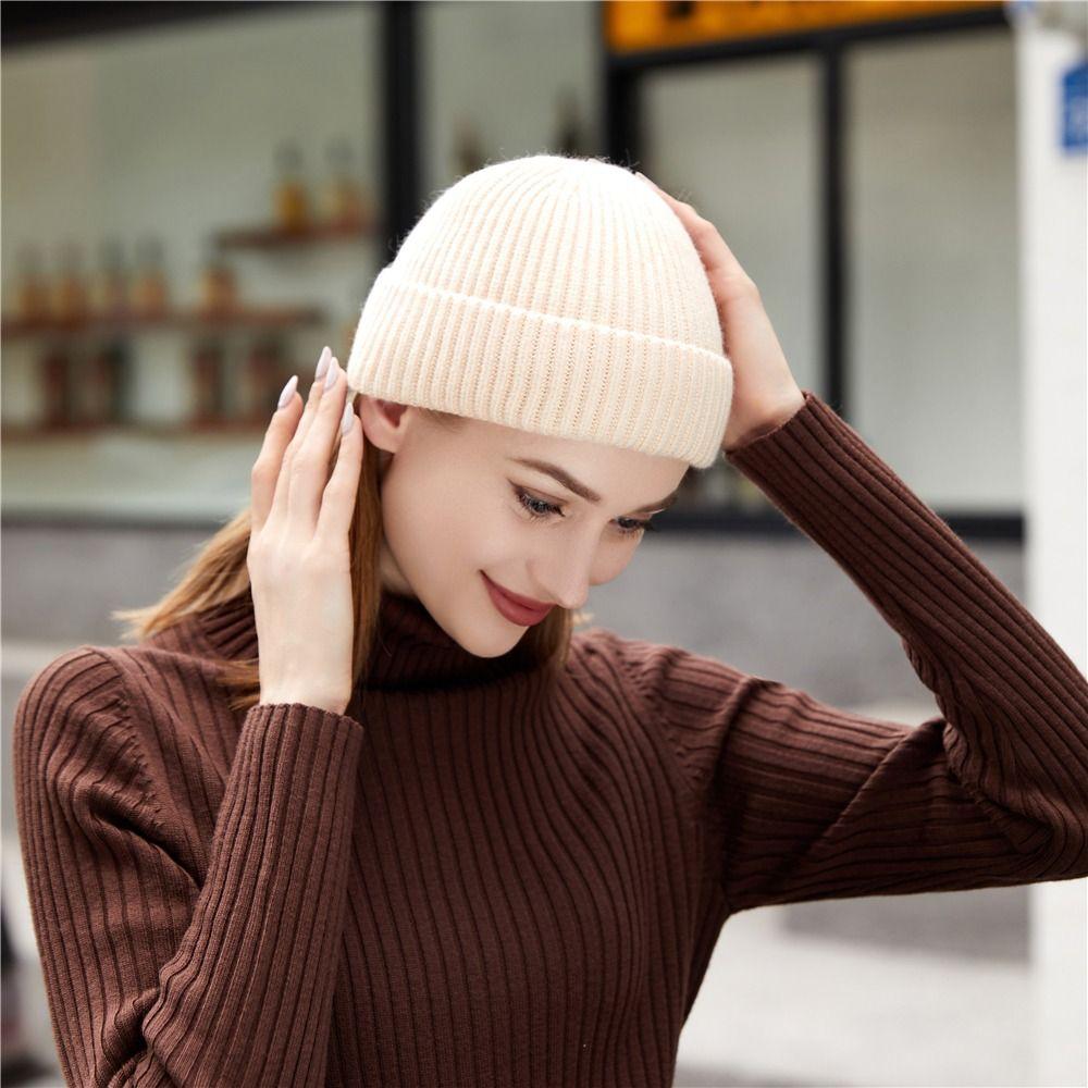 Slouchy Cuff Beanie Plain Winter Warm Hats Unisex Skull Ski Cap  for Men Women