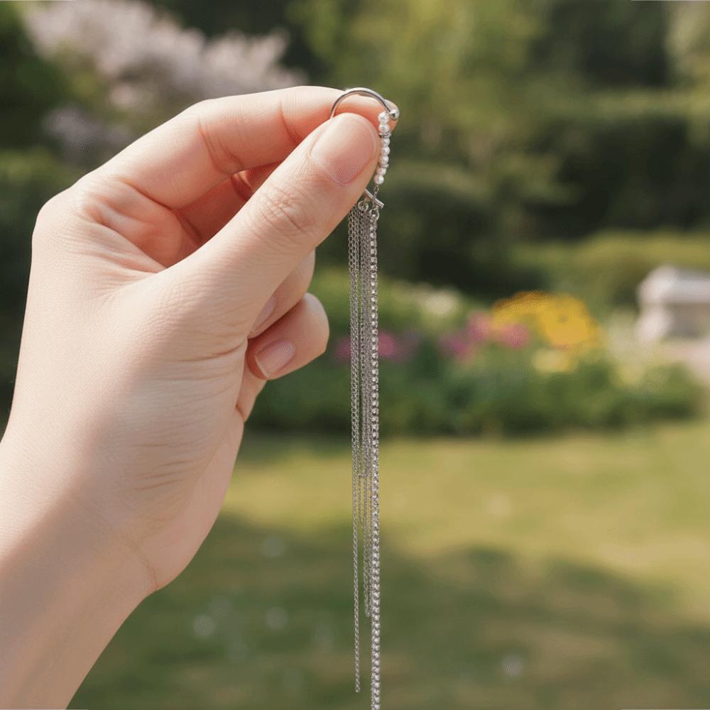Imitation Pearl Long Fringed Ear Clips Exaggerated Fake Cartilage Earrings  Commuting Accessories