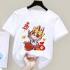 Happy New Year 2025 Cartoon Labubu Cute Printed Children's T-shirt Round Neck Girls' Top Multiple Sizes