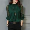 Spring New Lace Chiffon Shirt Women's Mesh Ruffled Stand Collar Long Sleeve Shirt Top
