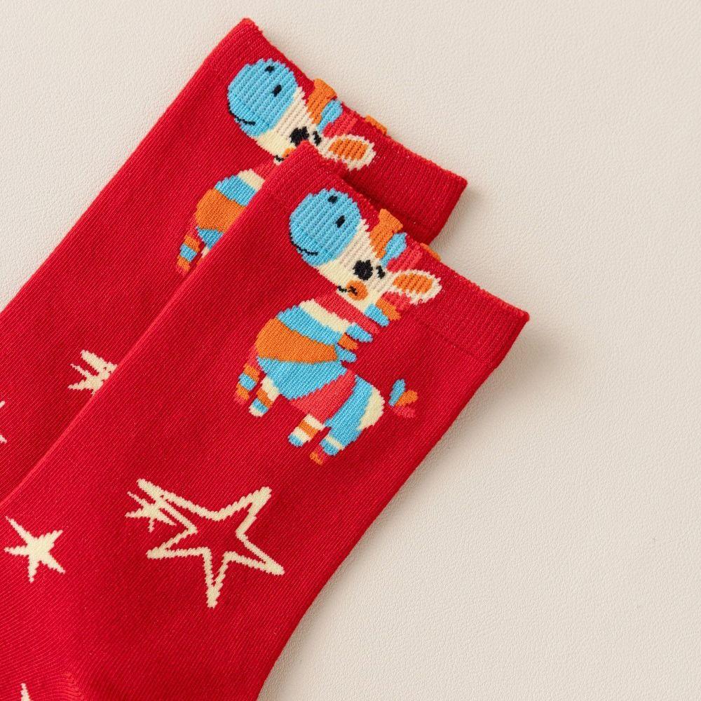 Regenbogenfarbene Damen Socken Gestreift Bedruckt Neujahr Baumwollsocken Kawaii Mädchen Socken Herbst Winter