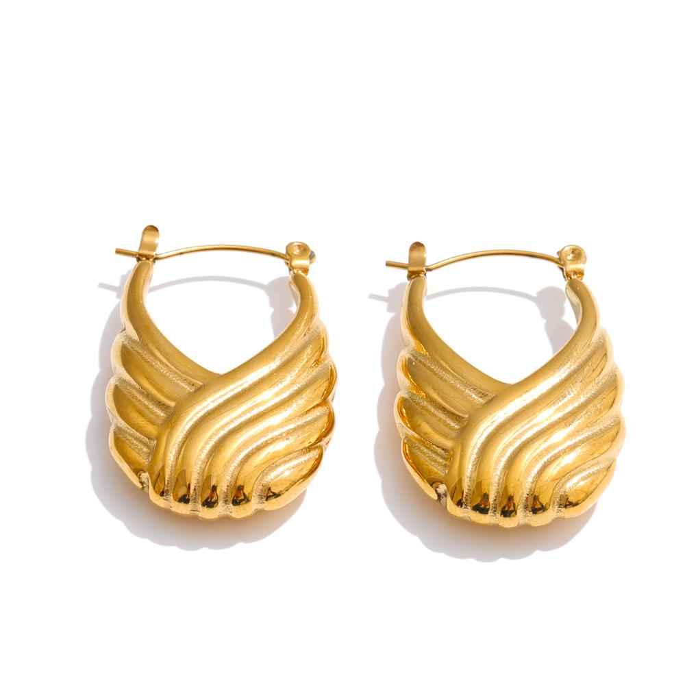 

Eetit Заявление Полосатые Полые Геометрические Серьги-Кольца из Нержавеющей Стали с Текстурой с Позолотой 18 Карат Повседневные Украшения Водонепроницаемые золотой