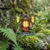 Décoration sur le thème de la cabane d'elfes, Décoration de jardin féérique en bois, Porte de cottage creux d'arbre avec lumières d'angle haute définition, Impression UV, Acrylique imperméable