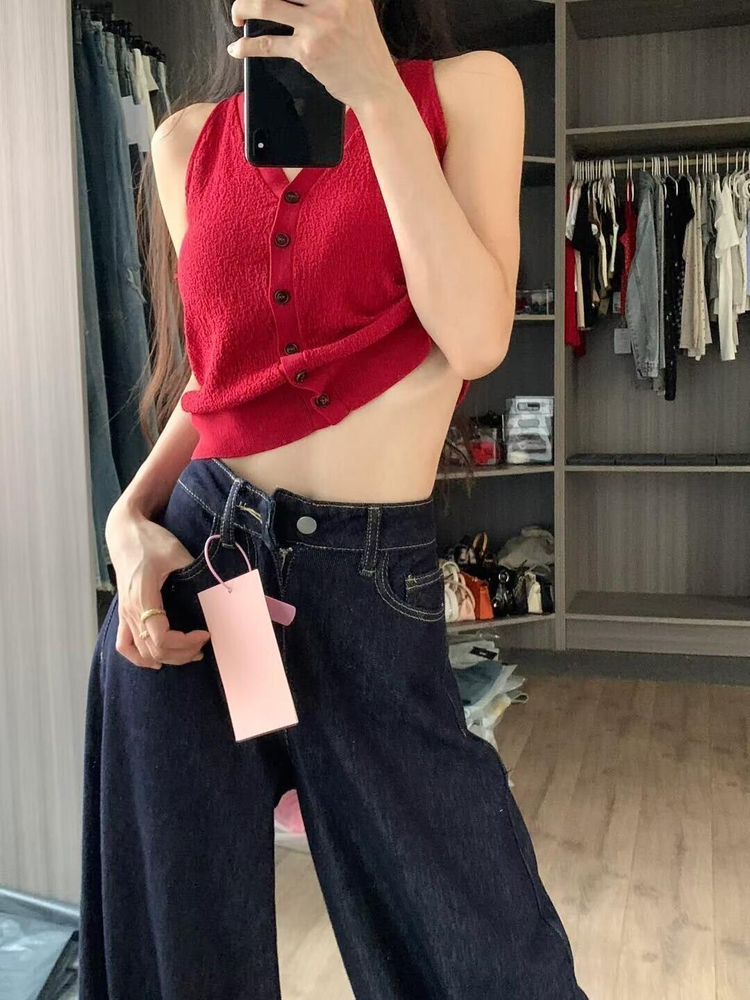 

2024 Темно-синие ретро женские джинсы широкого кроя: Трендовые, Универсальные, Длинные брюки с высокой посадкой для осени 2XL темно-синий