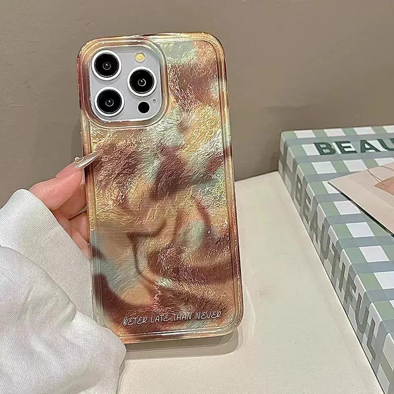 Fashion Brown Grey Gradient Phone Case for IPhone 16 15 14 13 12 11 Pro Max X XR XSMAX 8 7 Plus Vortex Pattern Hard Back Cover