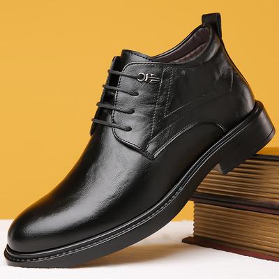 Winter New Men's Cotton Leather Shoes Piled and Thickened Warm Business Casual High-top Formal Leather Shoes