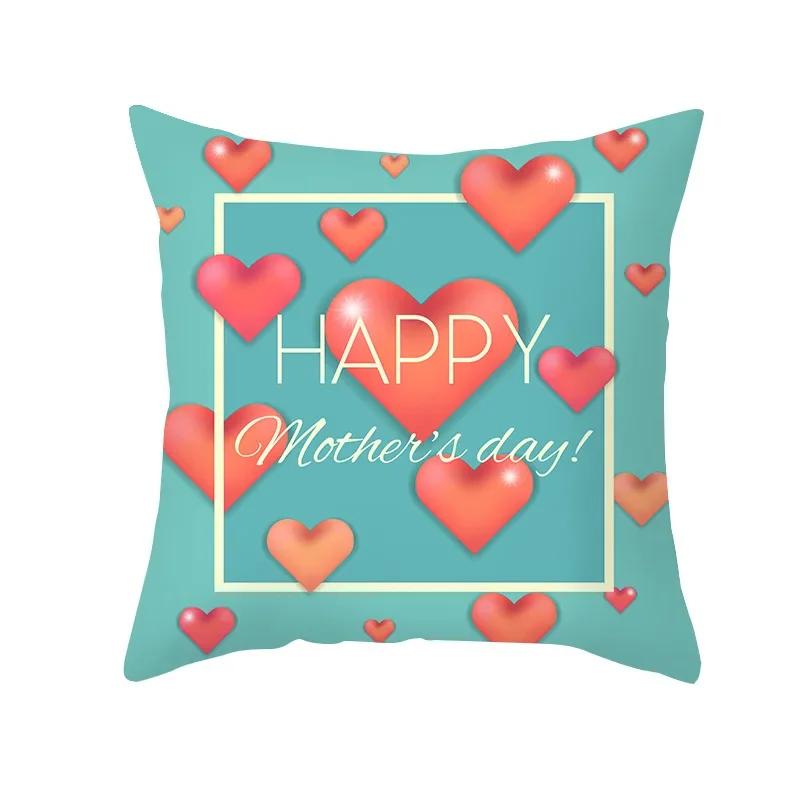Gift for Mom Happy Mothers' Day Festive Decor Cushion Cover Heart Letters Printed Pillow Cover Seat Car Bedside Decor Pillowcase