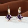 Geometric Square Small Stone Earrings Rose Gold Color Small Earrings White Zircon Purple Crystal Hoop Earrings For Women Wedding