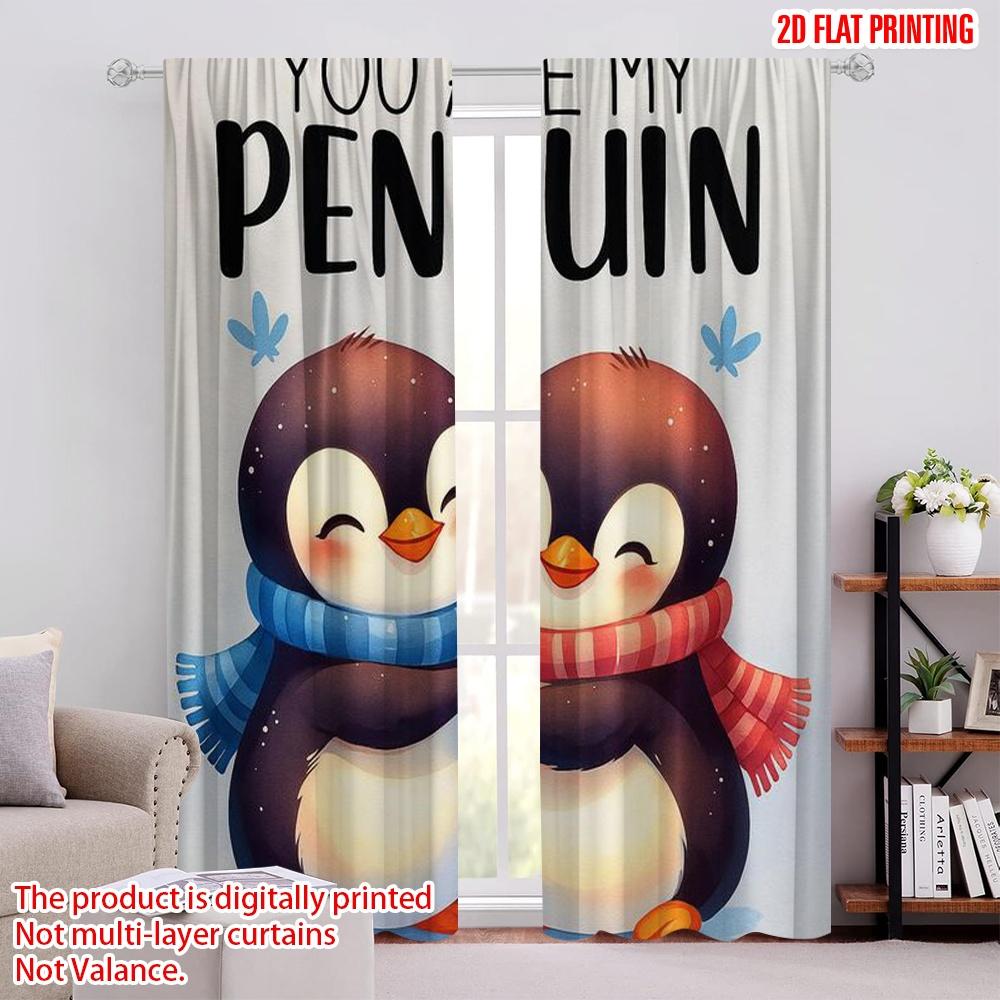 

2pcs,2D plane printing Popular Curtains Penguin Love 100% Polyester (without rod) Gifts Use for Living Room, Semi-Sheer 52.50 × 116.00 cm 2 pcs