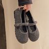 Herbst und Sommer Baumwollschuhe Koreanische Edition Französische Flache Mit Fleece Mary Jane Flauschige Schuhe Weiche Sohle Einzelne Schuhe