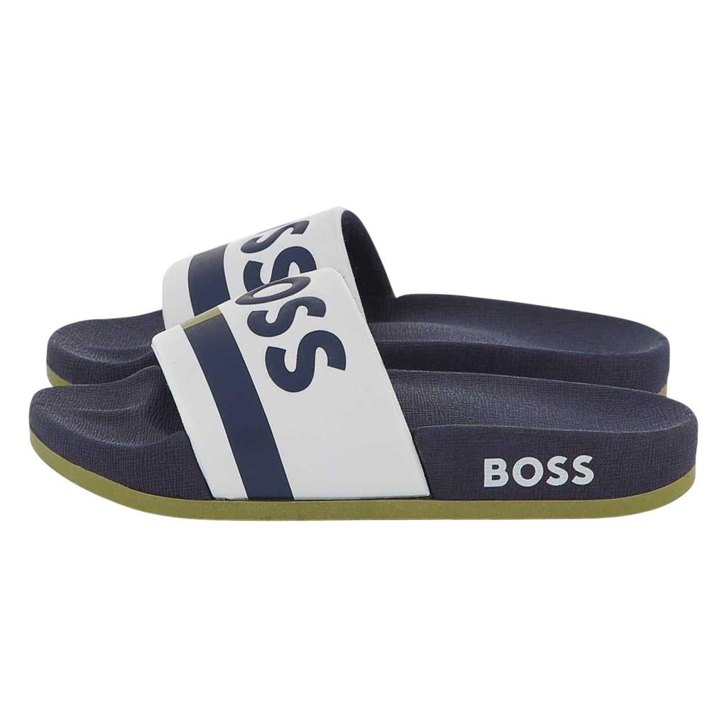 Boss Mens Stripe Leather Slides
