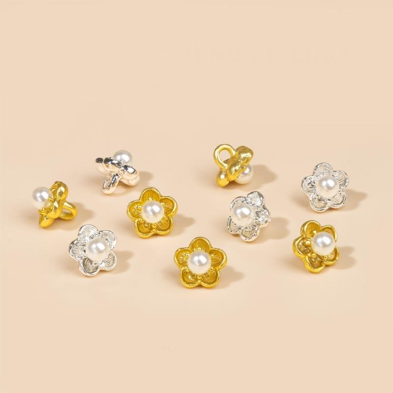 Alloy Pearls Button With Peach Flower Clasps For Craft Sewing Accessories