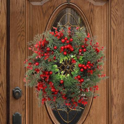 Guirnalda de Navidad de Bayas Rojas Adorno Colgante Decoración de Invierno Puerta para Pared