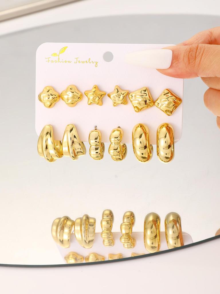 Elegant Geometric Gold Circle Earrings Set - Bold, Creative Design