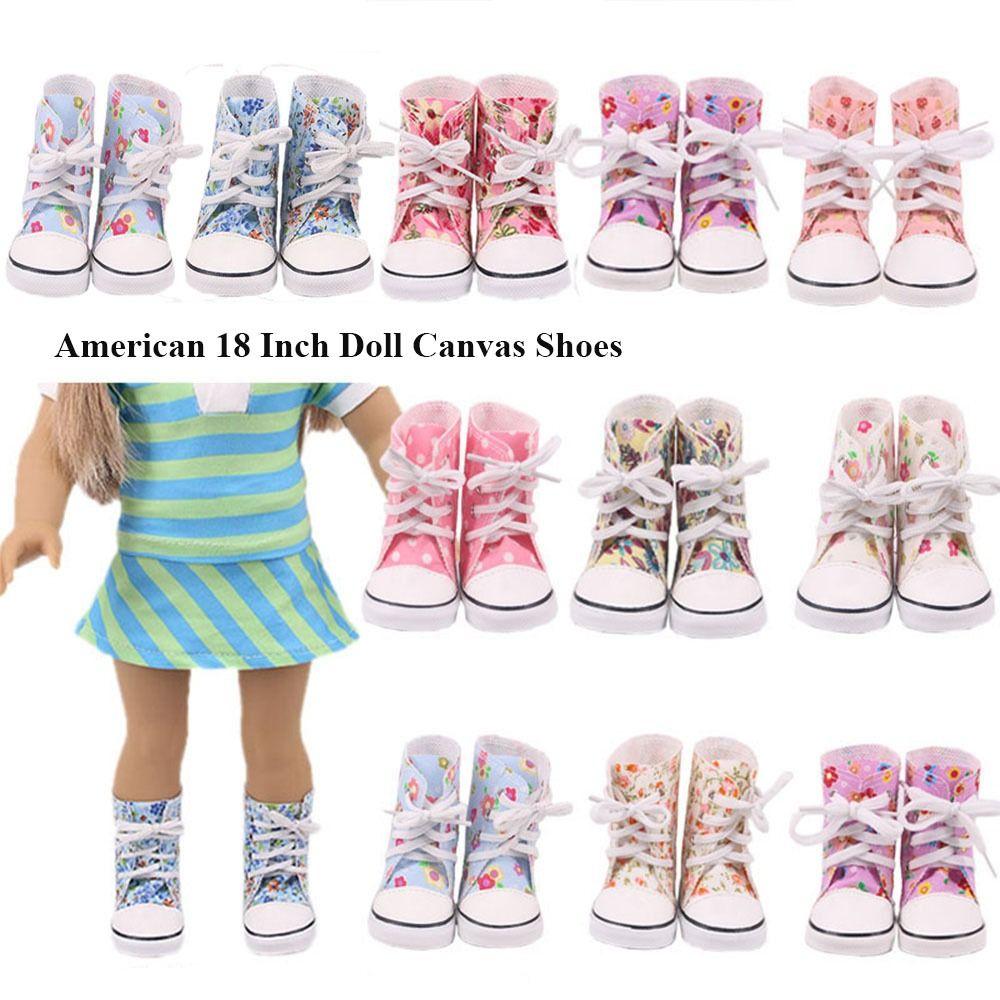 DIY Russia For 43cm Baby 7cm American Doll Shoes Flowers Sneakers Boots 18Inch Doll Canvas Shoes