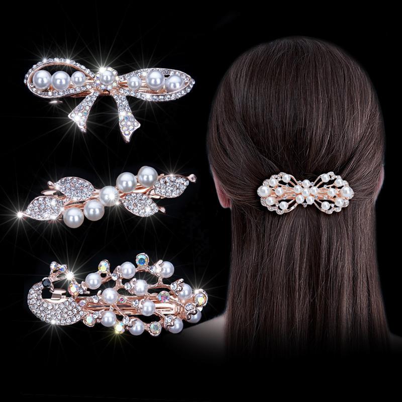 Hair Accessories Rhinestone Bow Hair Clip, Adult Pearl Horizontal Clip, Ponytail Clip, Top Clip, Spring Clip, Small Pearl Hair Clip