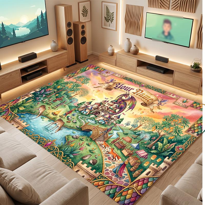 Fantasy Magic Theme Soft Crystal Velvet Rug Custom Name & Text Print Non Slip Floor Rug for Bedroom Living Room