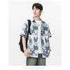 Men's Blue White Abstract Print Short Sleeve Shirt - Oversized Casual Streetwear Summer Button Up