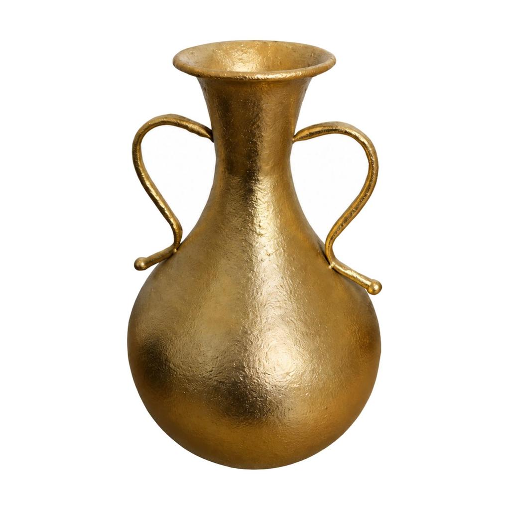 Vase Décoratif en Fer Doré Ampoulé Texturé avec Poignées Latérales Élégant pour