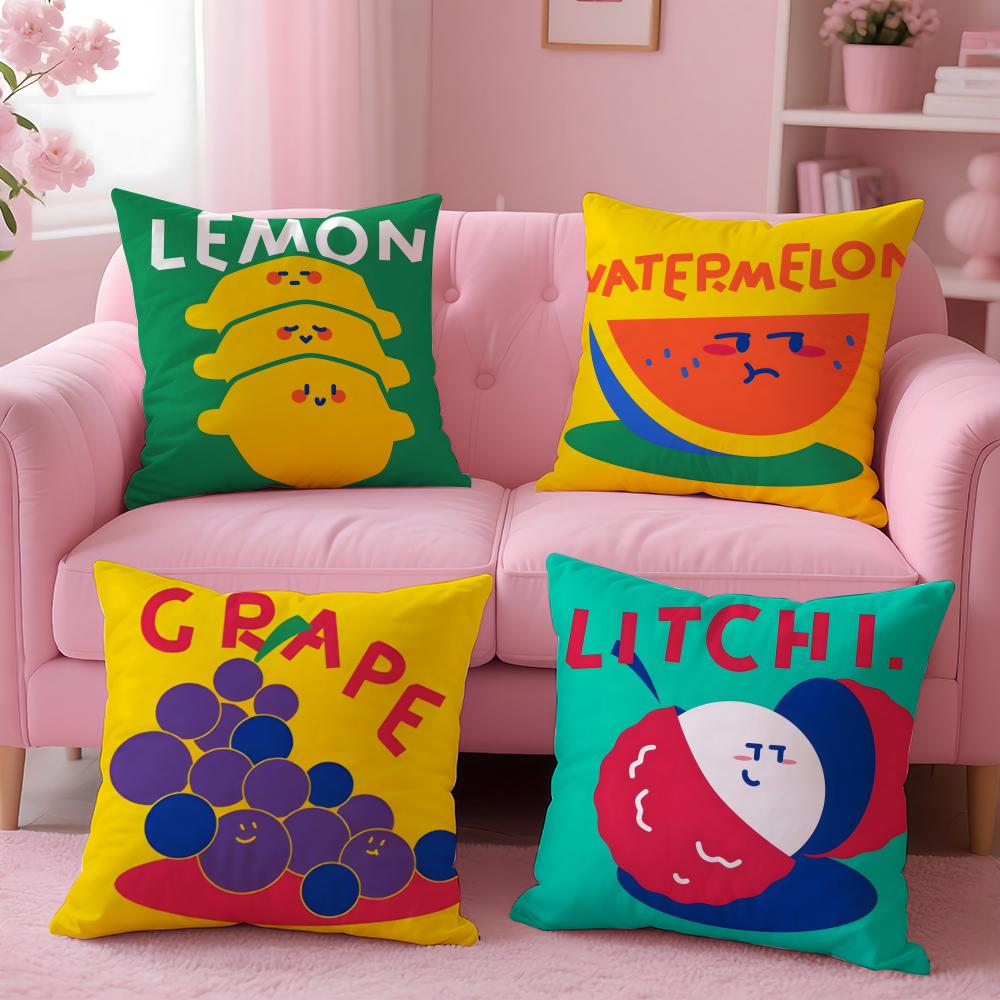Cute Anime Fruit Illustration Cushion Cover Pillow Case Soft Friendly Fabric Concealed Zipper