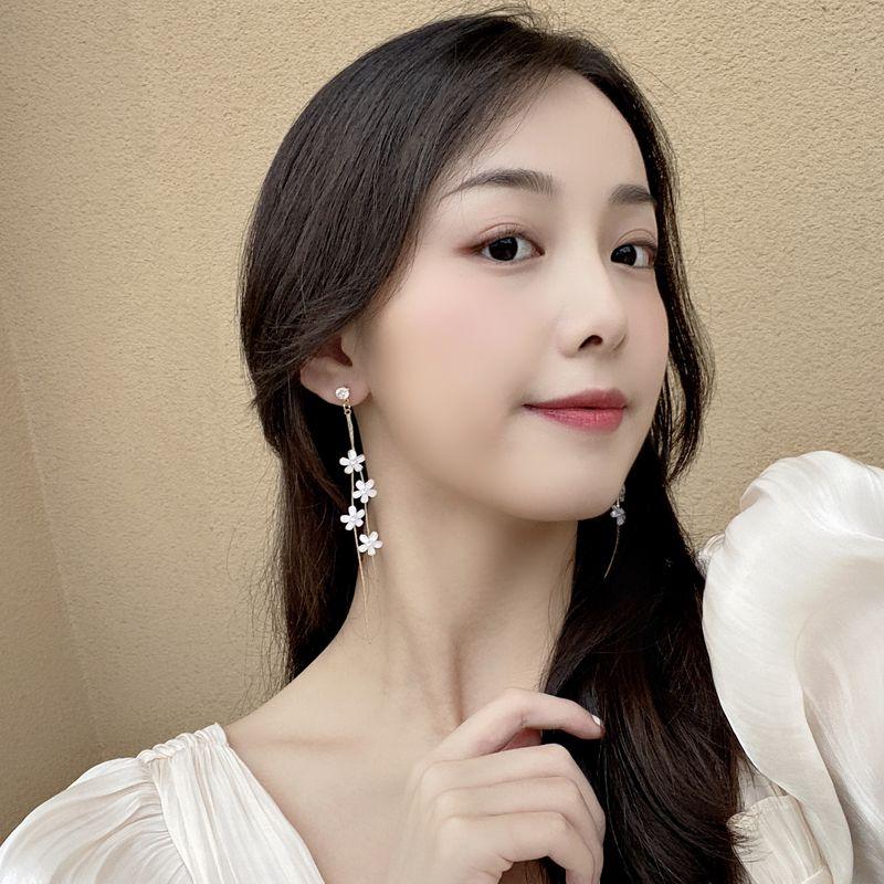 

S925 Супер Фея Мори Стиль Тонкое Лицо Серьги Маленький Цветок Южная Корея Простые Темпераментные Все-Сочетаемые Длинные Модные Серьги-Гвоздики Screw ear clip