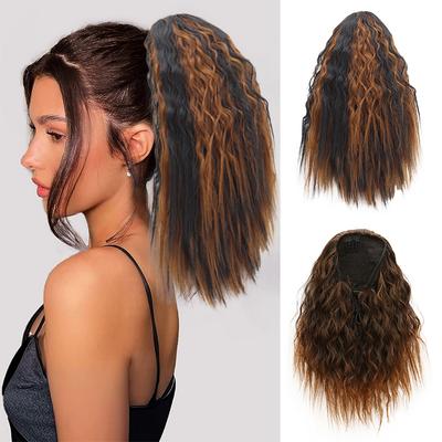 Synthetic Short Curly Corn Drawstring Ponytail Extension Clip In Ponytail  Natural Looking For Women Cosplay Party Wear