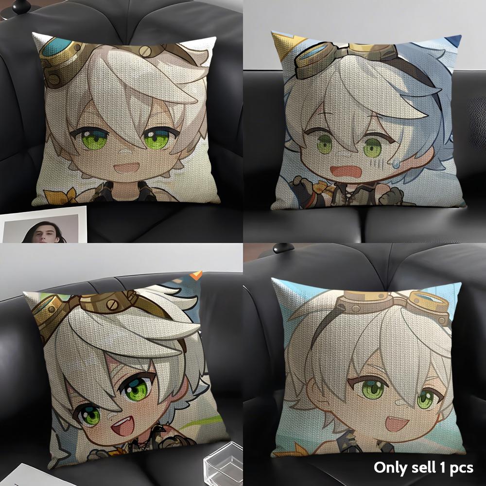 Bennett Cute Genshin Impact Cushion Cover Natural Linen Organic Fabric Double-Sided Printing Sofa Home Decor Gift Pillow Case