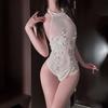 Erotic lingerie sexy see-through hot girl sex one-piece suit water soluble flower halterneck slim fit pure desire temptation nightdress set