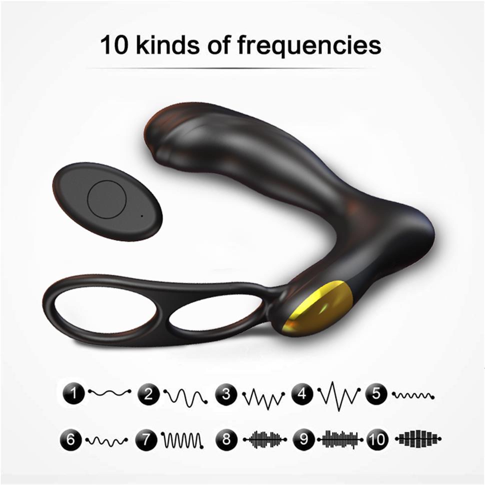 Vibrators with Dual Ring, Silicone Sex Toy Men with Dual Motors, 10 Vibration Modes and Remote Control, Butt Plug, Prostate Stimulator for Men