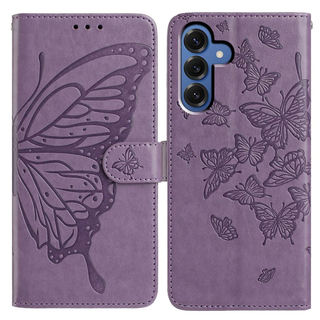 For Samsung Galaxy S25 Case Butterfly Imprinted Wallet Stand PU Leather Flip Phone Cover with Strap