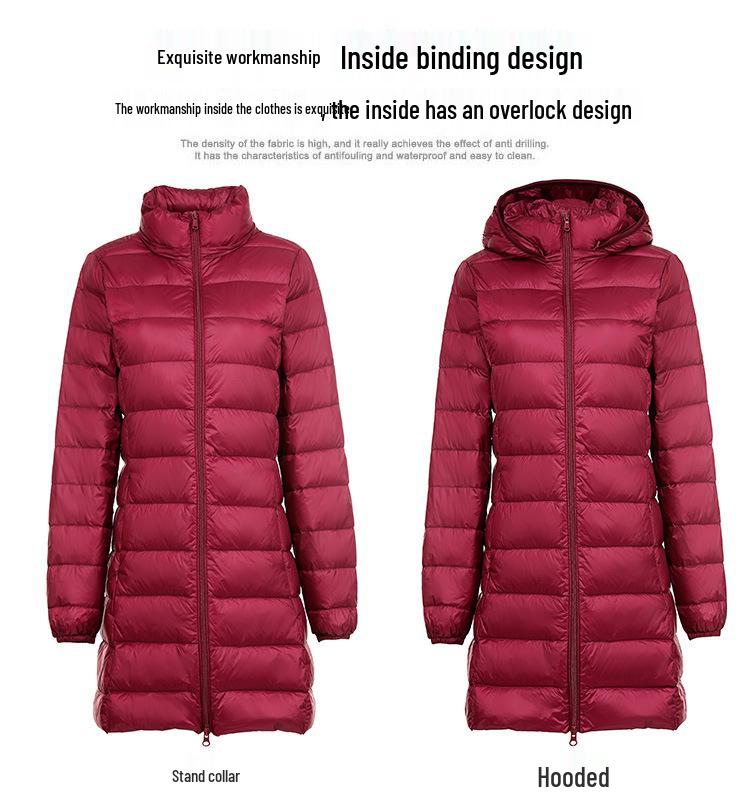 Jachetă de puf de damă ușoară, cu glugă, de lungime medie, cu glugă detașabilă - Palton de toamnă/iarnă la modă, mărime plus