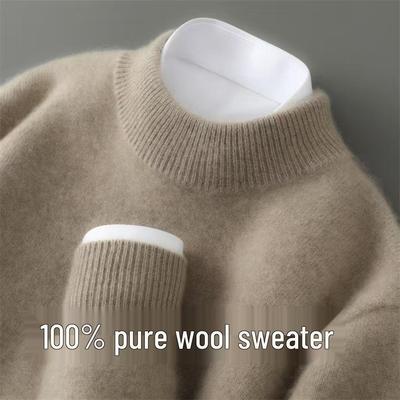 Men's 100% Wool Half-High Collar Sweater - Autumn/Winter Casual Thick Base Layer