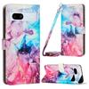 For Google Pixel 7a PU Leather Marble Pattern Case Wallet Stand Phone Cover with Shoulder Strap