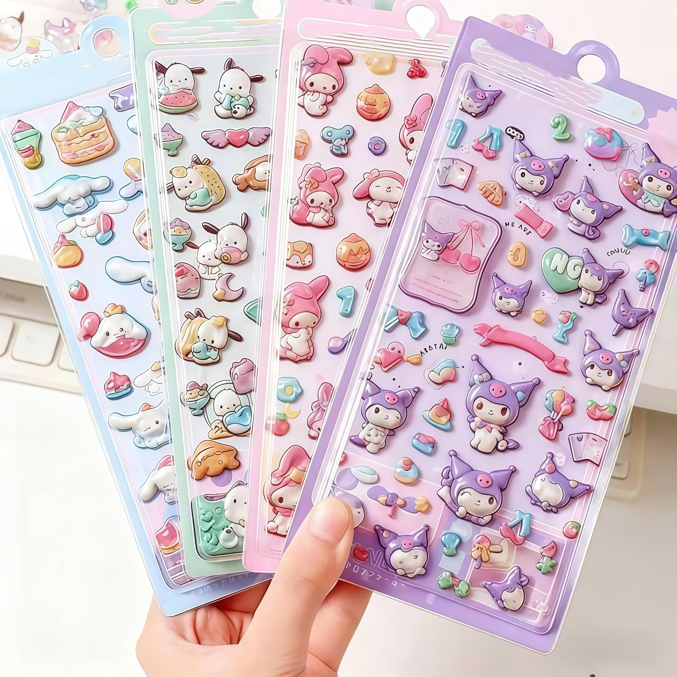 

3D Puffy Sticker Set - Cute 4-Pack for Kids, DIY, Journals, and Gifts