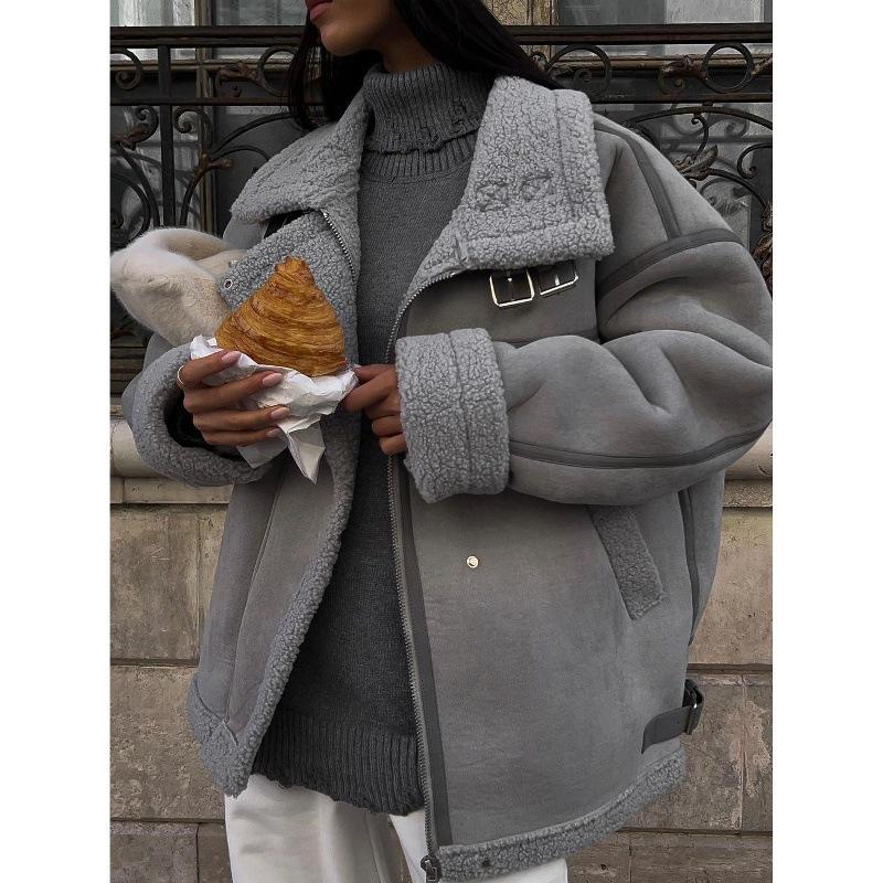 2025 Spliced Lambswool Motorcycle-Style Coat: European-American Street Design