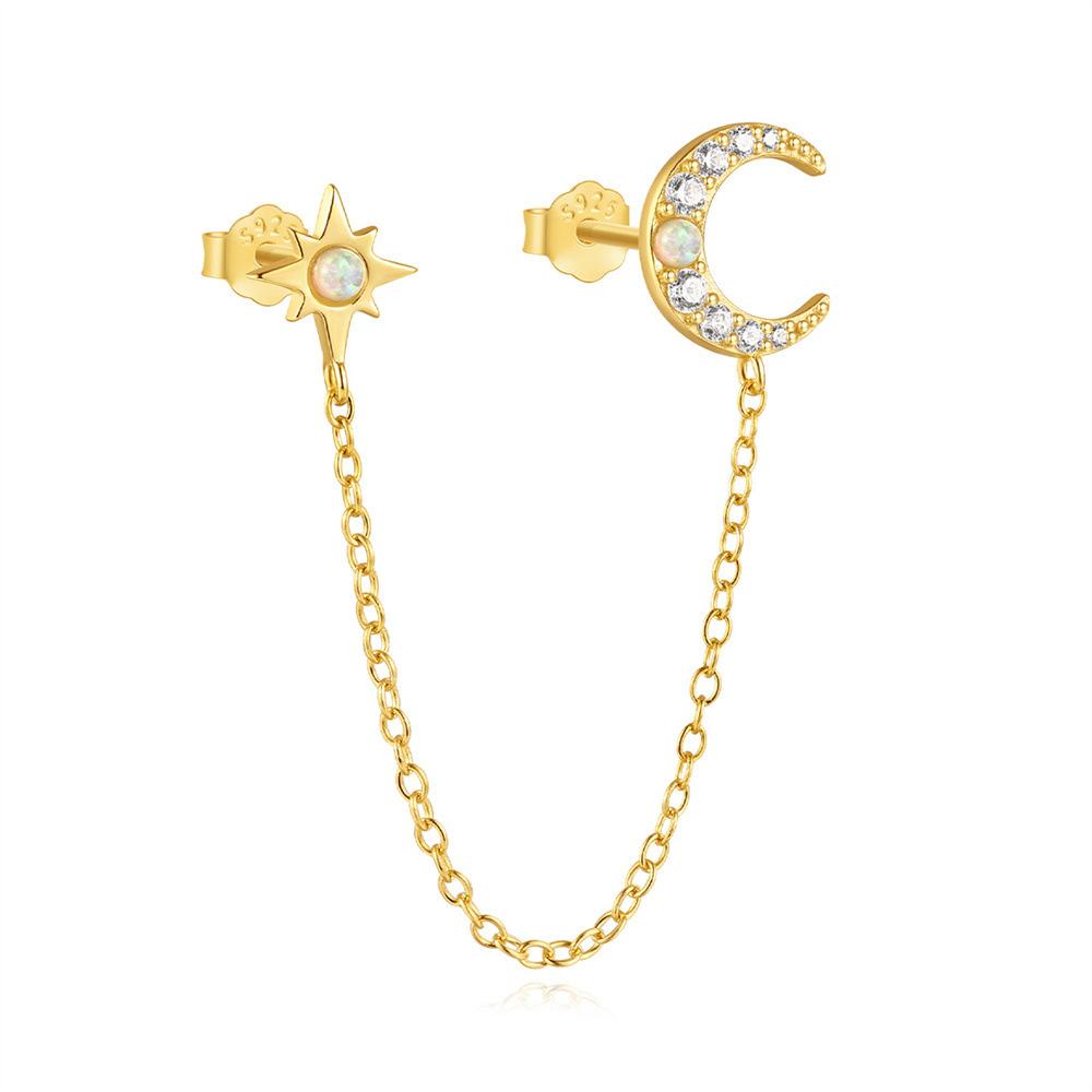 S925 Sterlingsilber Stern und Mond Quasten Zirkon Ohrstecker Damen Nische High-End Opal Kettenohrringe Oktagramm Ohrringe