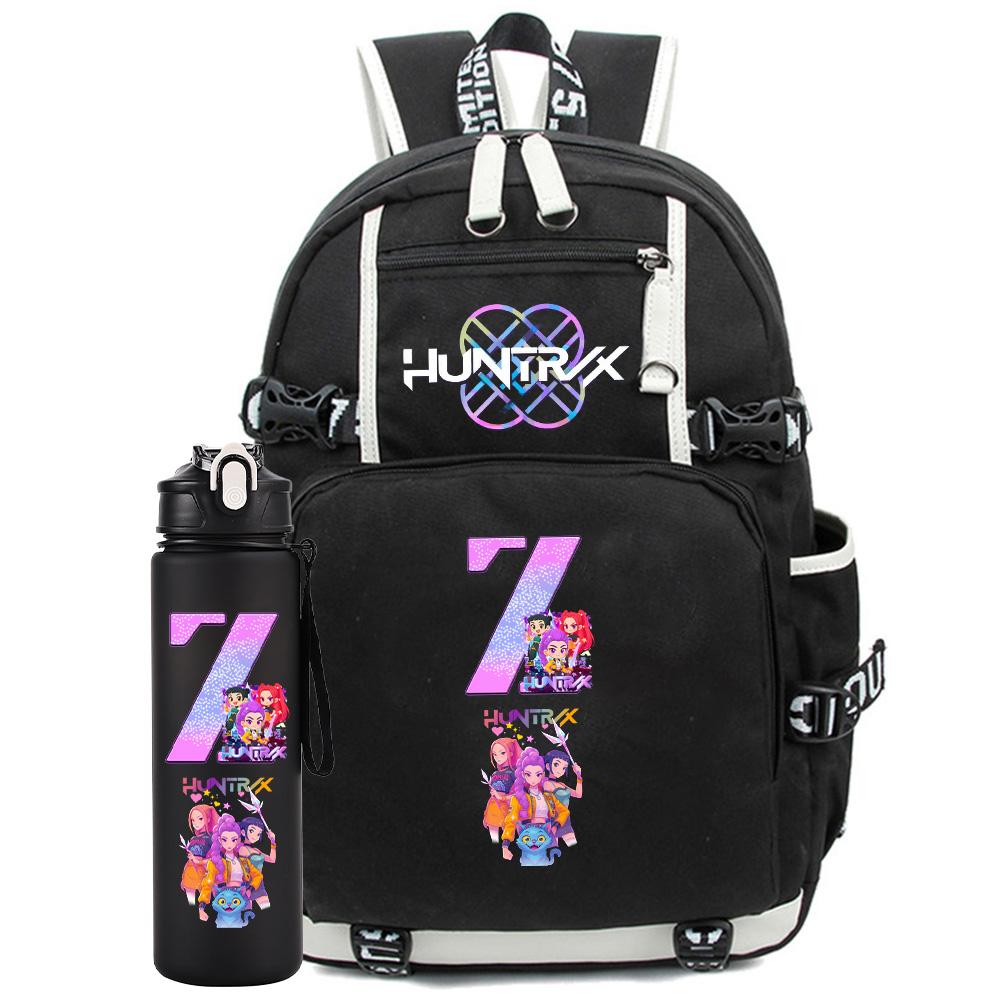 2 ks/sada Kreslený K-Pop batoh s 750ml lahví na vodu Velkokapacitní školní taška na notebook Studentský chlapec dívka Školní taška Cestovní taška