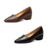  Zapatos De Mujer Women Casual Pointed Toe Black Soft Leather Spring Slip On Wedge Heel Shoes Lady Brown Pumps Ab620