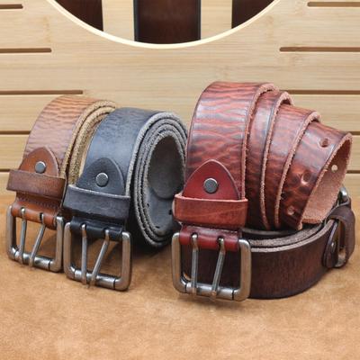 Cinturón de Cuero de Vaca Grueso Importado de Italia con Hebilla de Pin - Accesorio Versátil Estilo Coreano para Jeans de Hombre