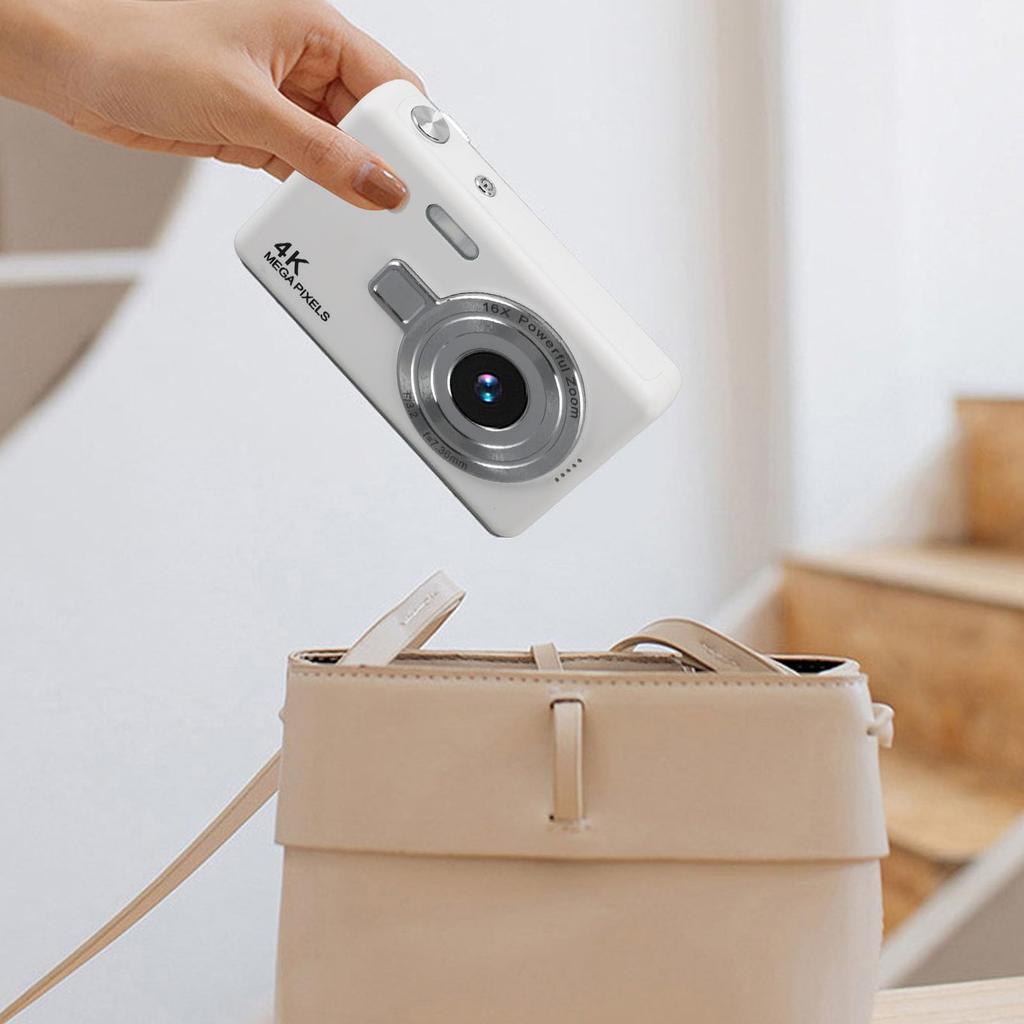 12MP 1080P Digital Camera with 2.4in TFT Screen, 16X Zoom, Autofocus, Pocket Digital Camera for Students, Vlogging, and Travel (White)