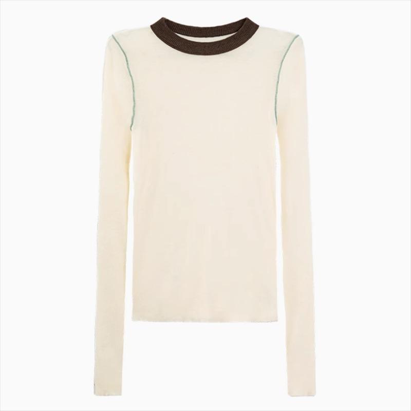 Осенний тонкий повседневный вязаный свитер с длинным рукавом женские топы модные однотонные тонкие зимние свитера с круглым вырезом элегантные офисные женские джемперы 25850 One Size бежевый 1249₽