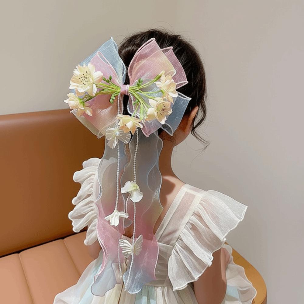 Oversized Jumbo Organza Bowknot Beaded-streamer Tulle Ribbon Streamers Recitals