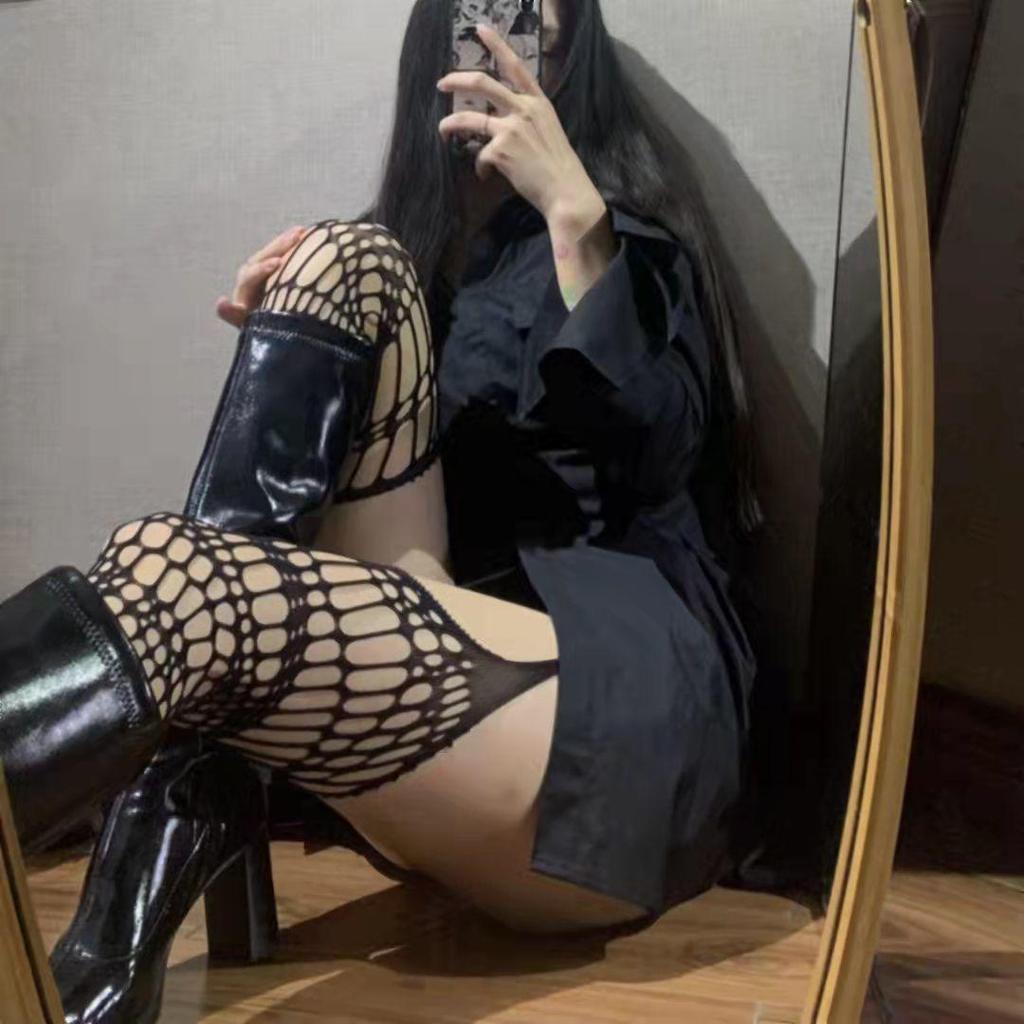 Mu Ruan Sexy JK Suspender Fishnet Open-Crotch Stockings with Floral Design